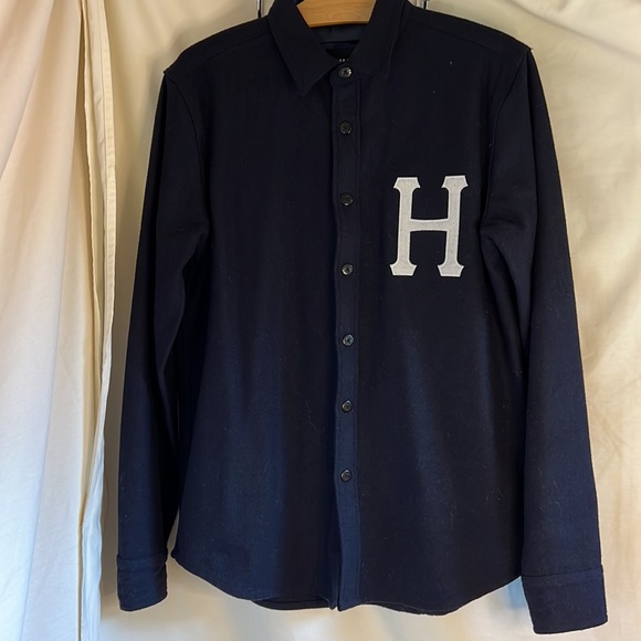 HUF Size Medium Melton Wool Blend Navy Button Up shirt - Picture 4 of 13